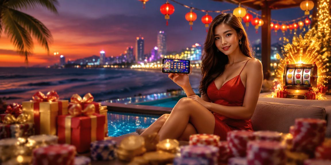 Người chơi trải nghiệm slot game tại bãi biển Đà Nẵng ban đêm